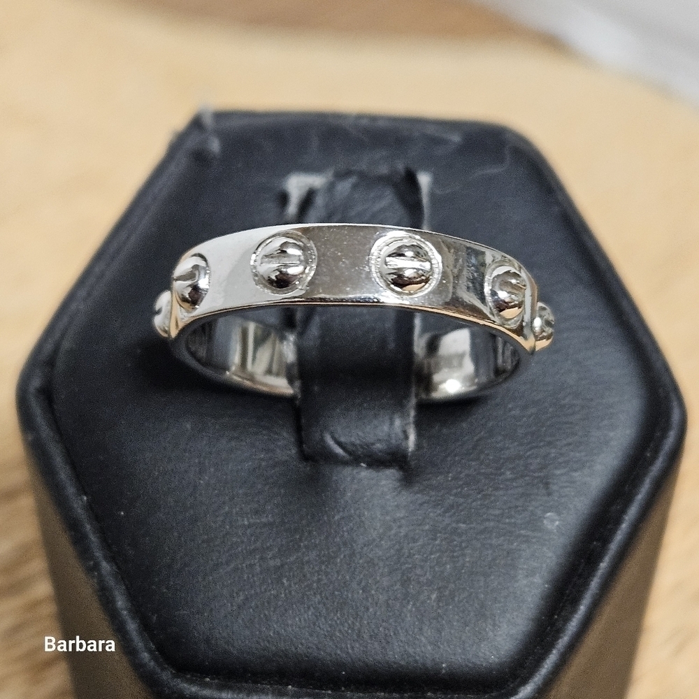 Unisex Milor 925 Silver Screw Stud Amore/Love Band Ring, Size 9